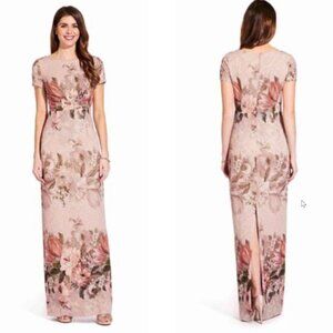 Adrianna Papell Matelasse Floral Column Gown Sz 16